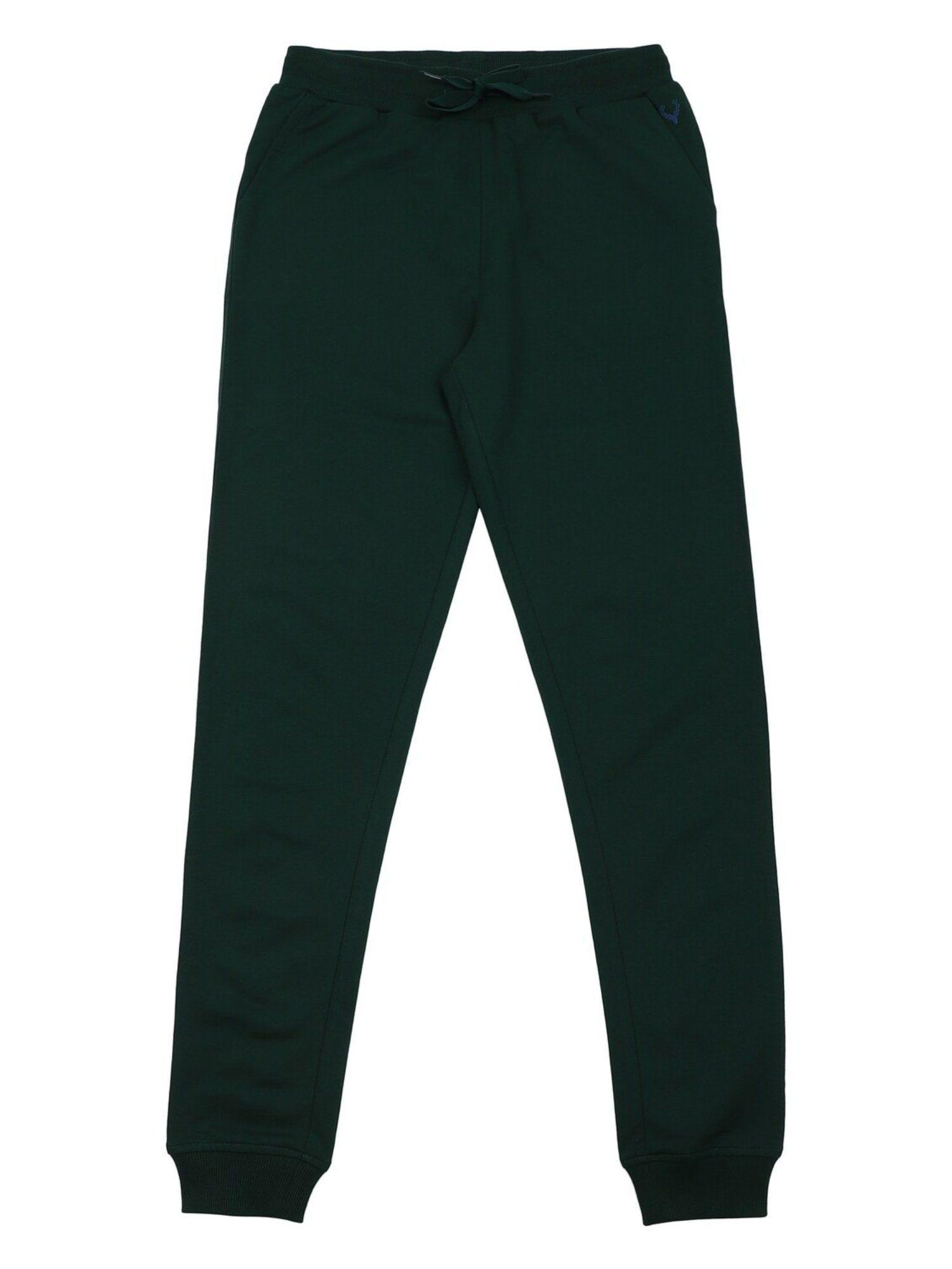 boys green regular fit solid jogger pants