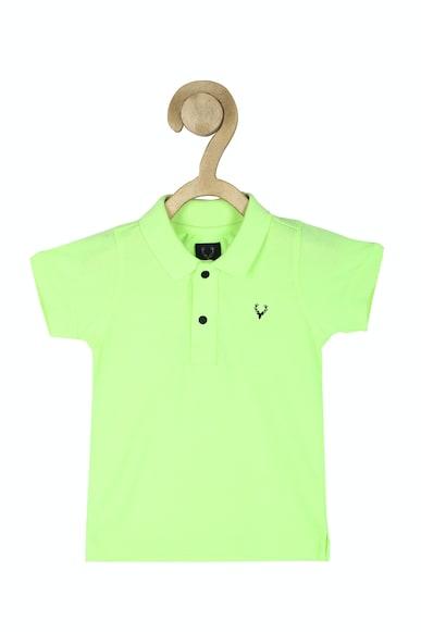 boys green regular fit solid polo neck t-shirt