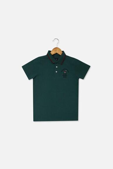 boys green regular fit solid polo neck t-shirt