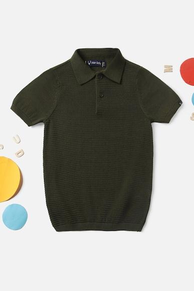 boys green regular fit textured polo neck t-shirt