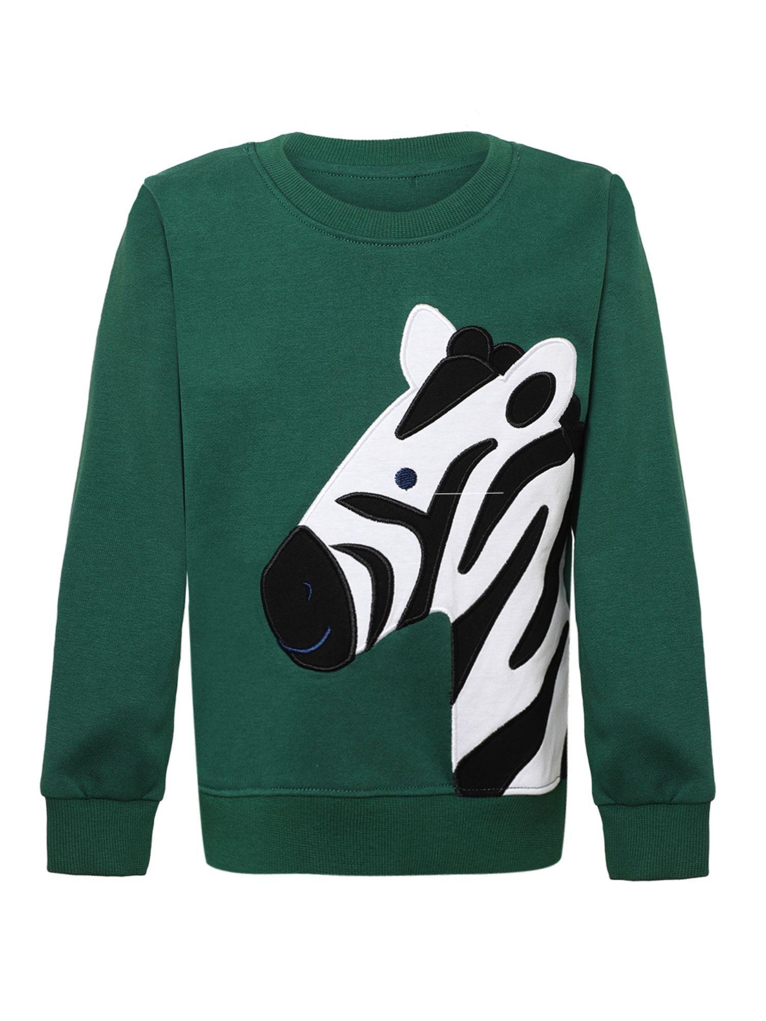 boys green round neck printed sweatshirt