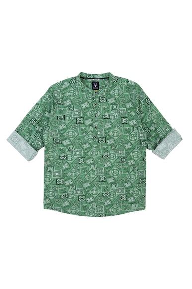 boys green slim fit print casual shirt