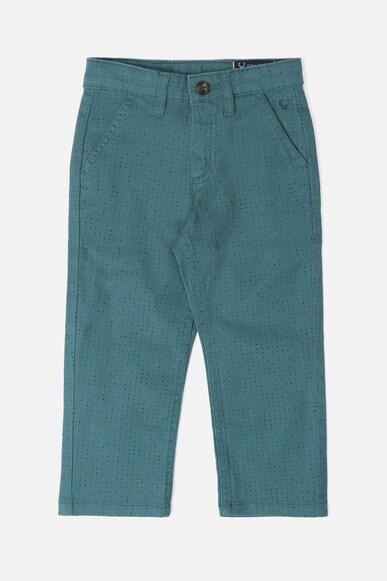 boys green slim fit print trousers