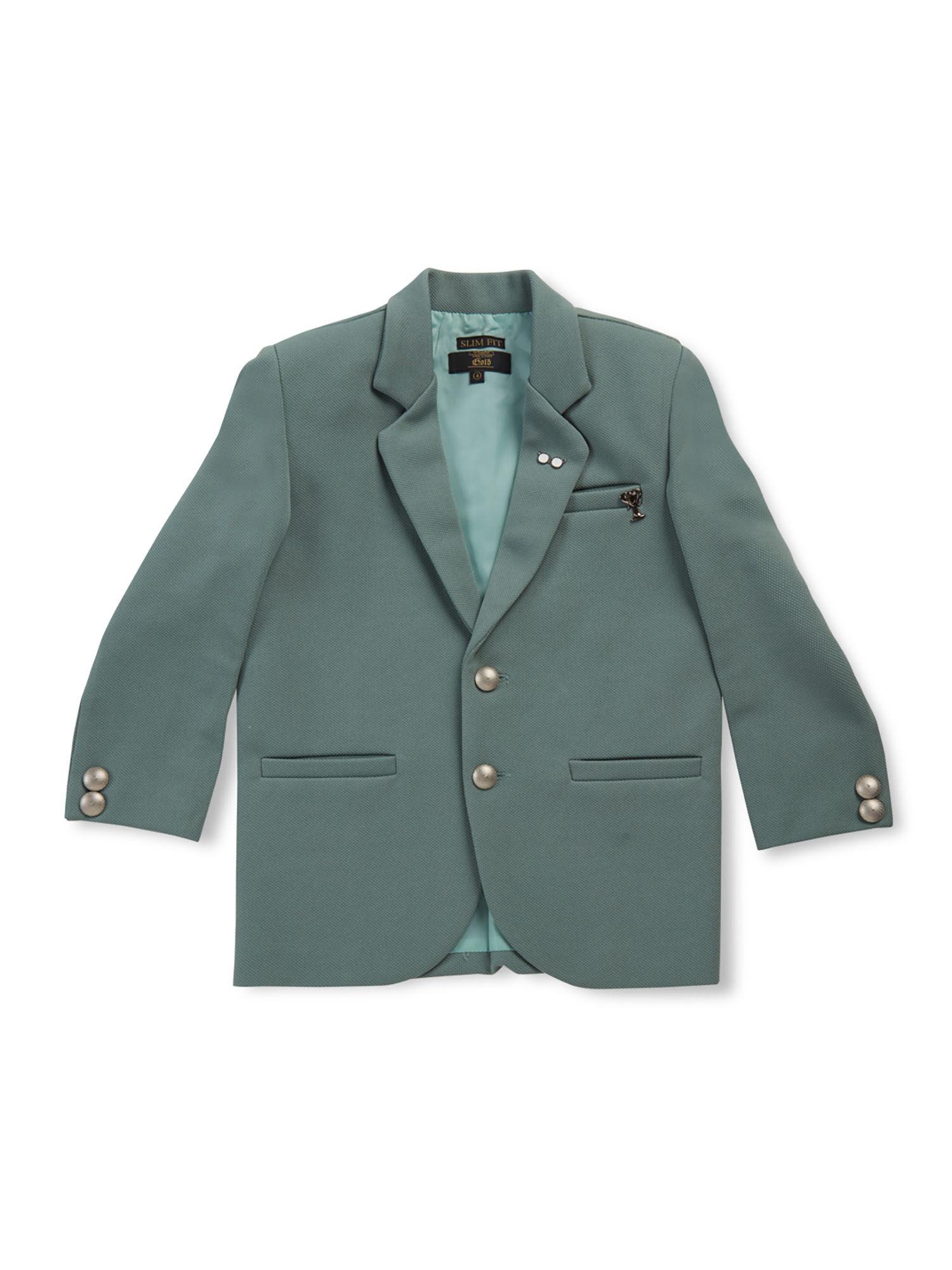 boys green solid cotton full sleeves blazer