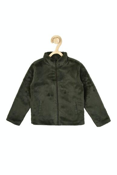 boys green solid regular fit jacket