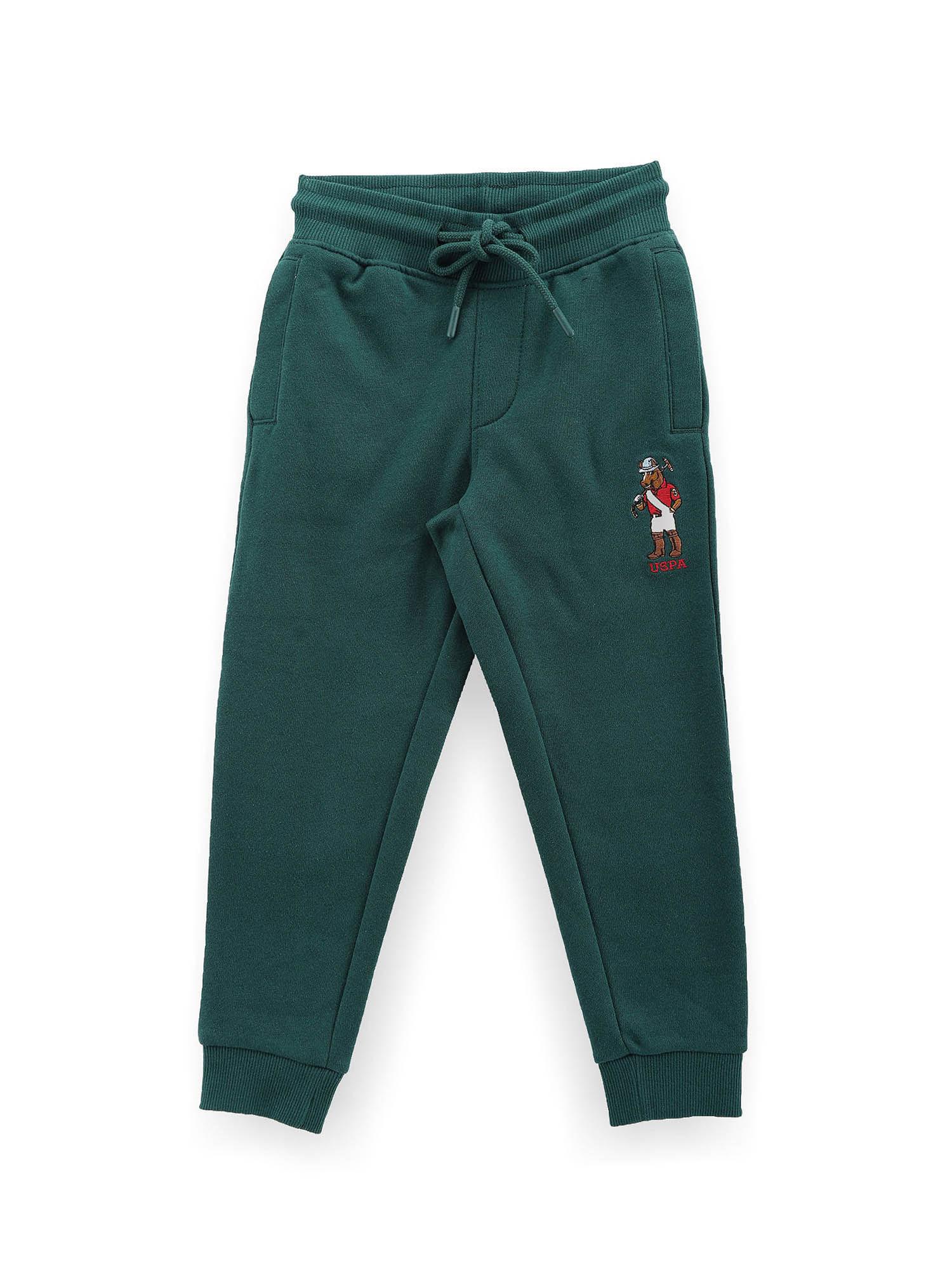 boys green solid with mascot joggers