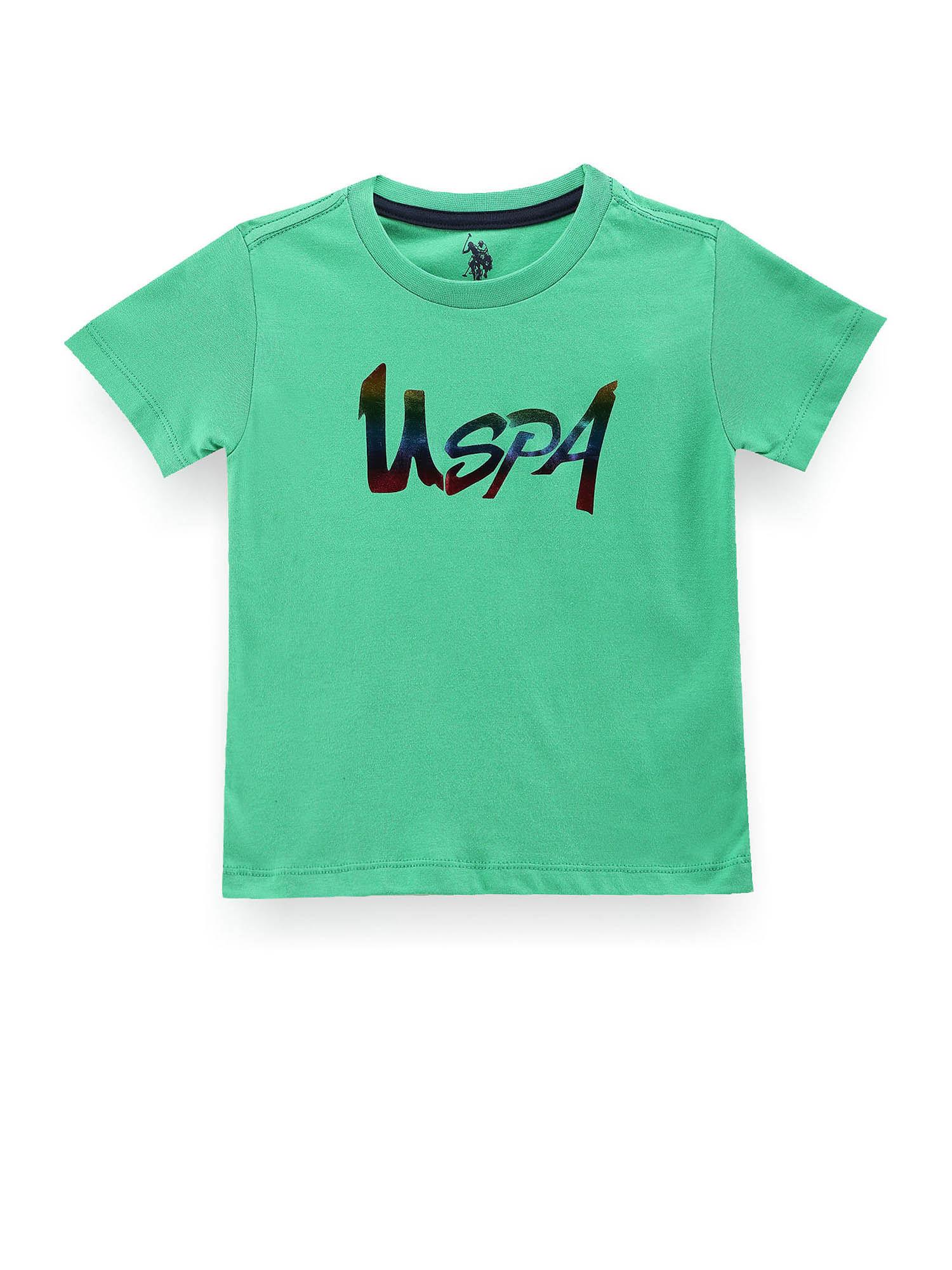 boys green typographic print cotton t-shirt