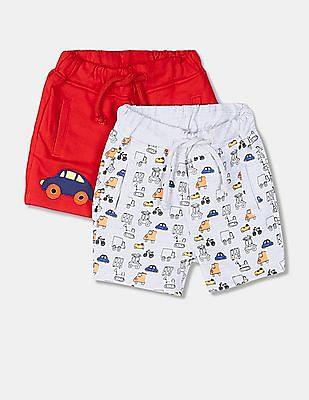 boys grey and red cotton knit shorts - pack of 2