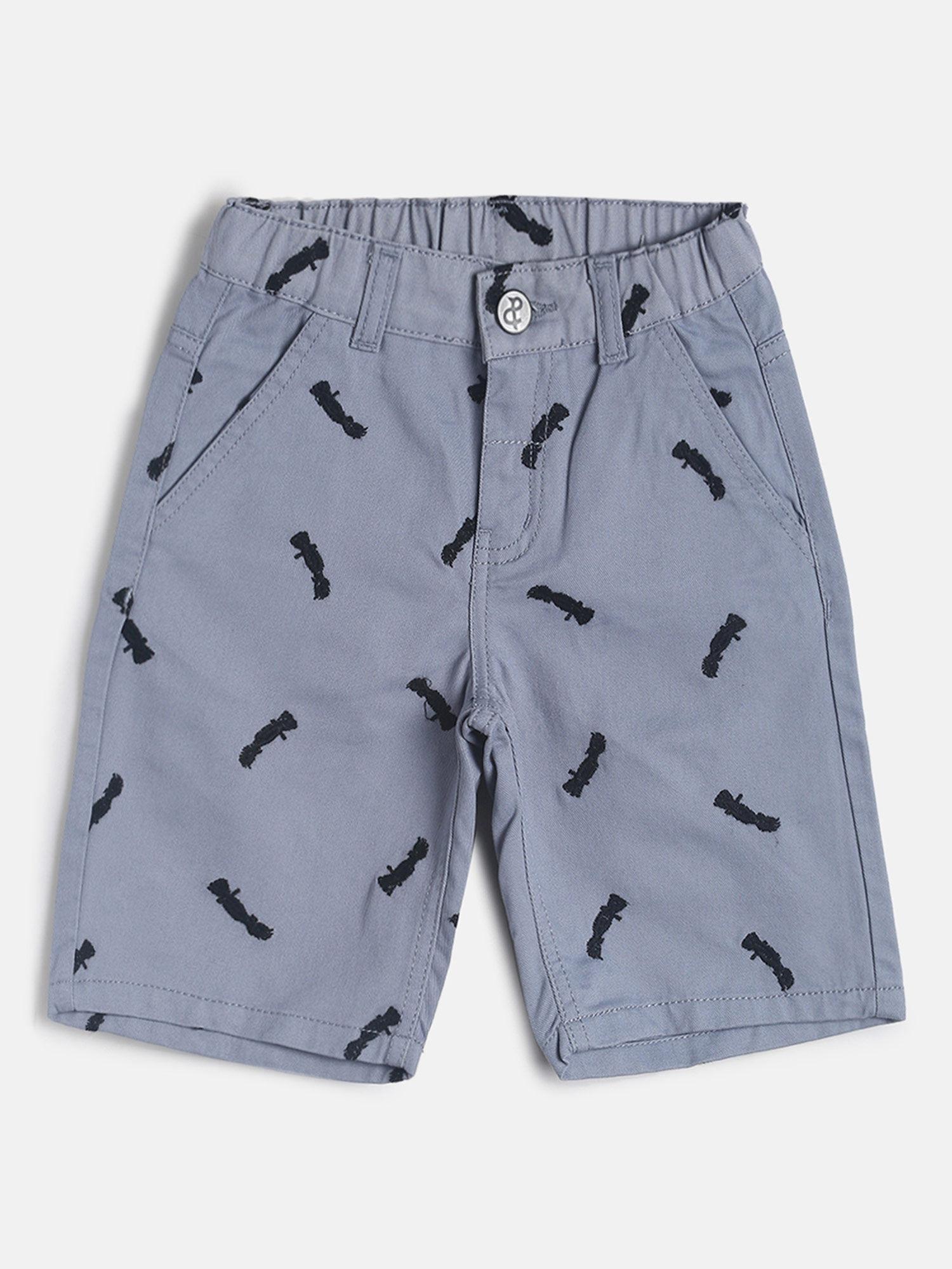 boys grey cotton embroidered bermuda shorts
