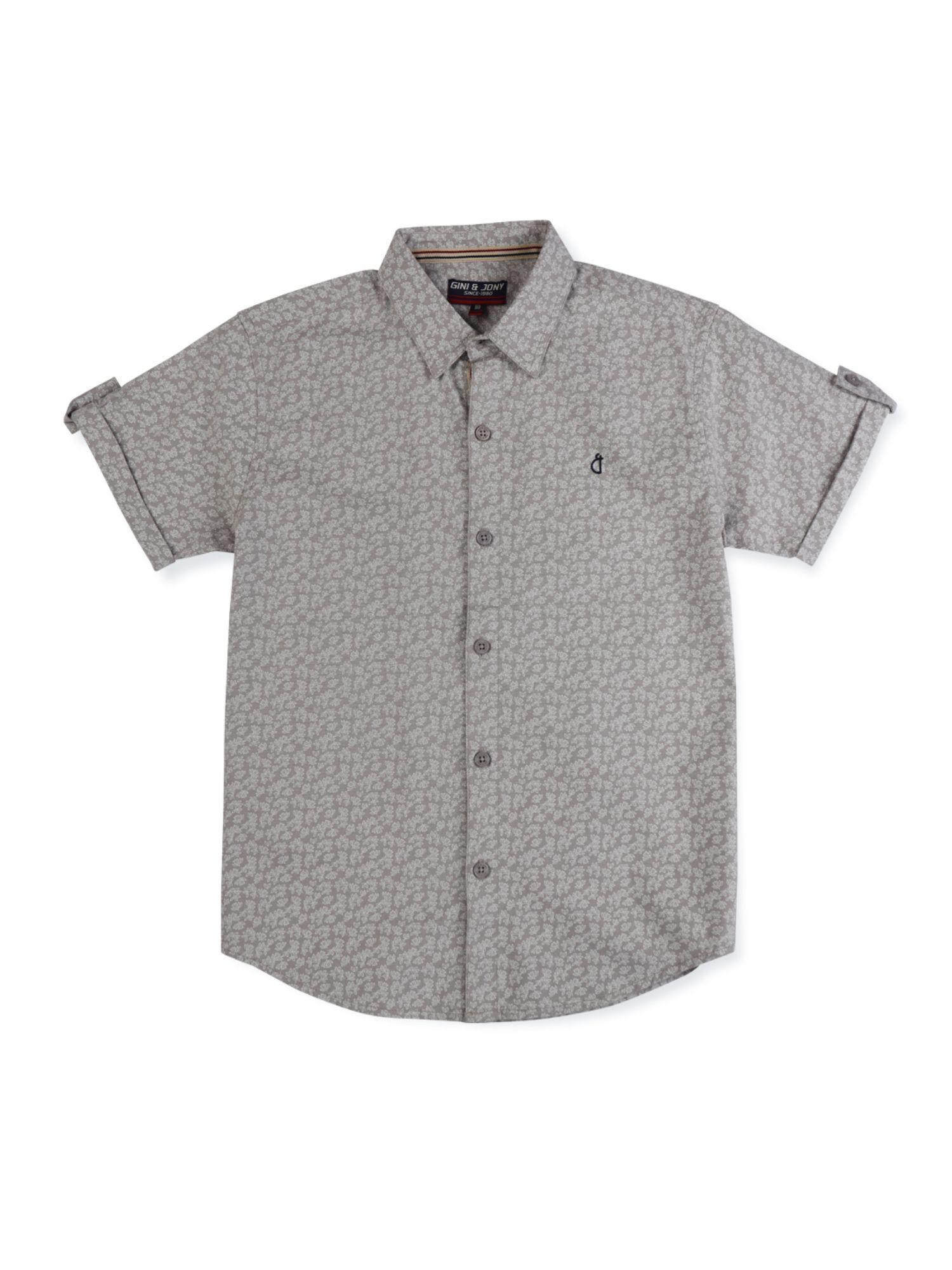 boys grey cotton printed half sleeves shirt