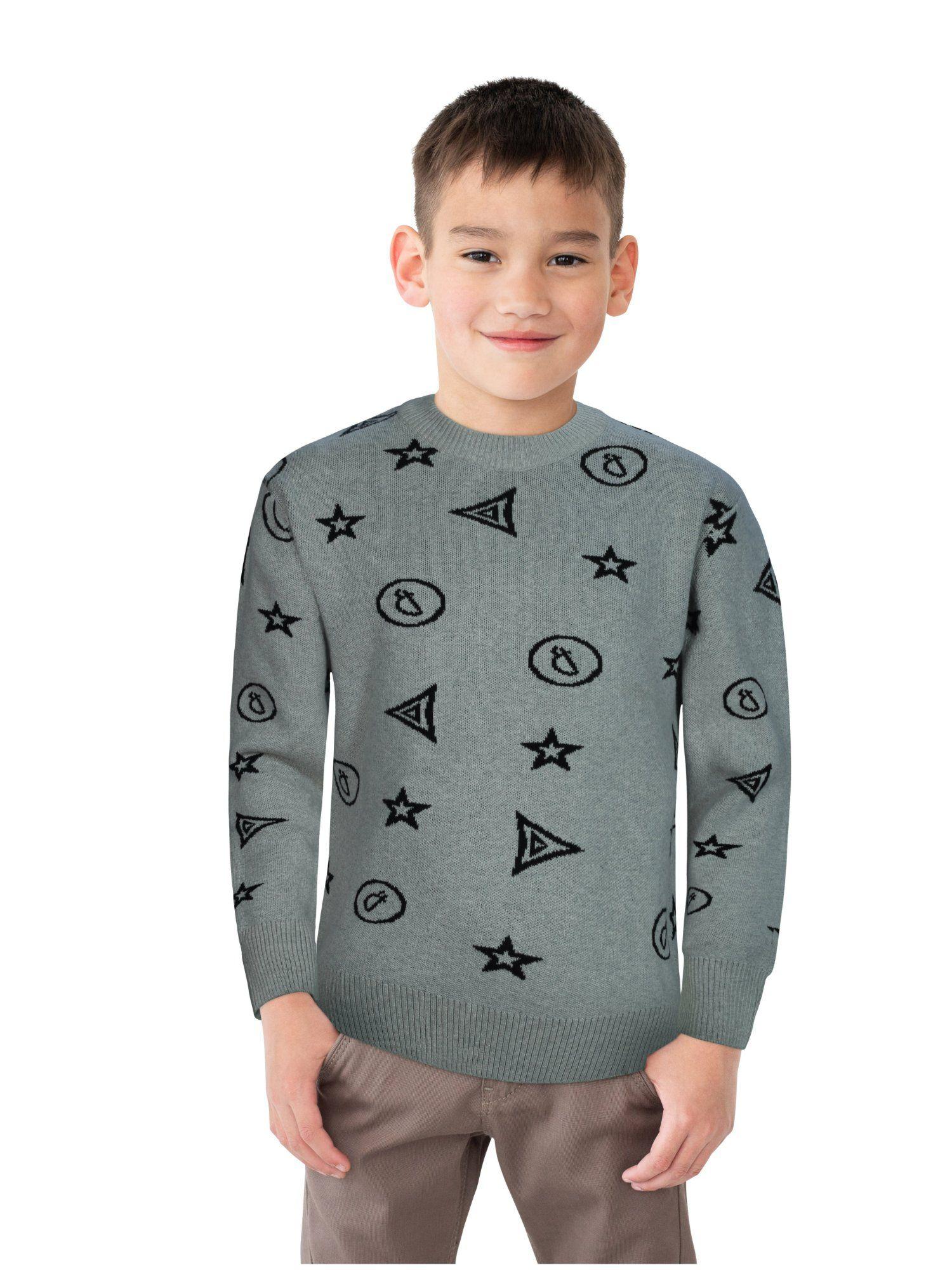 boys grey cotton printed sweater