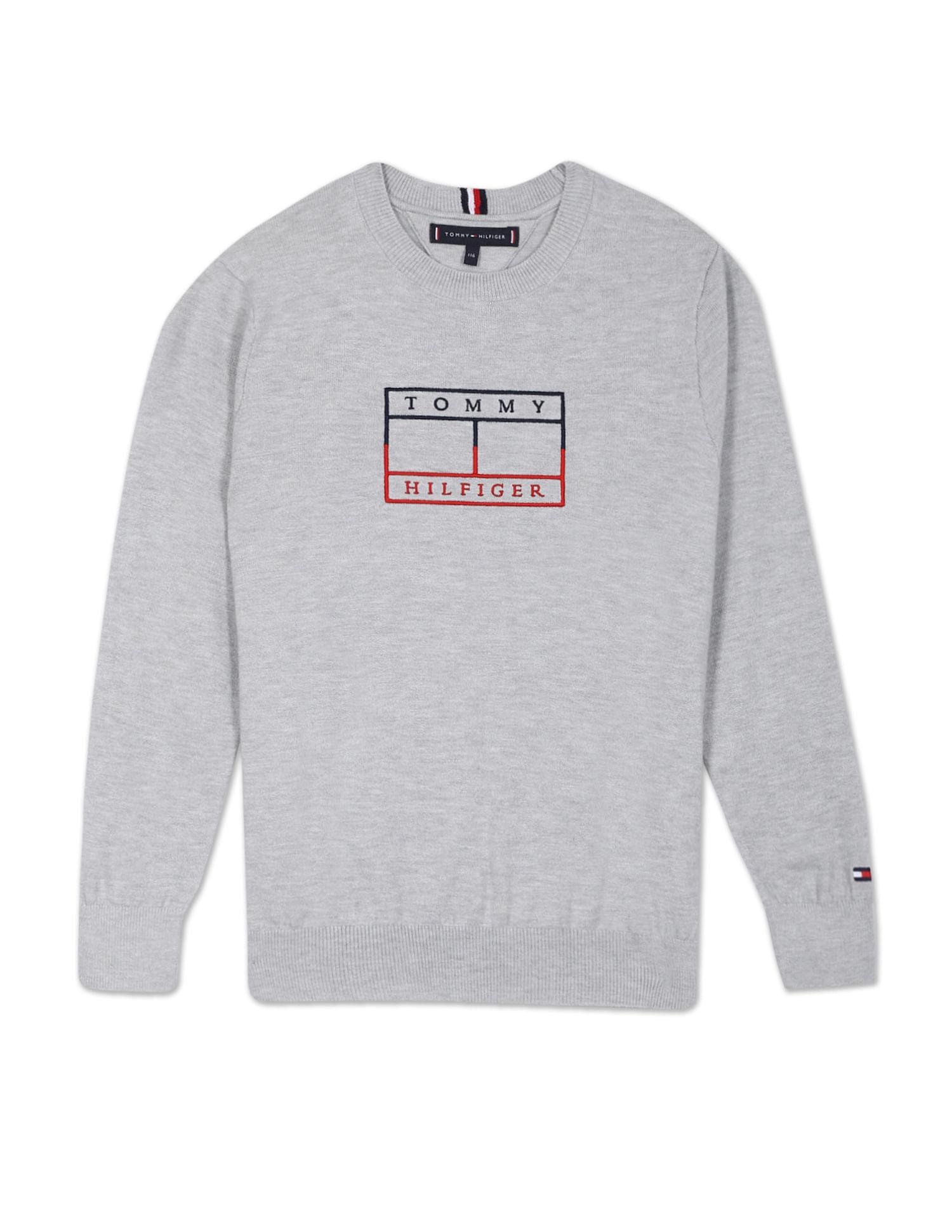 boys grey embroidered flag knitted sweatshirt