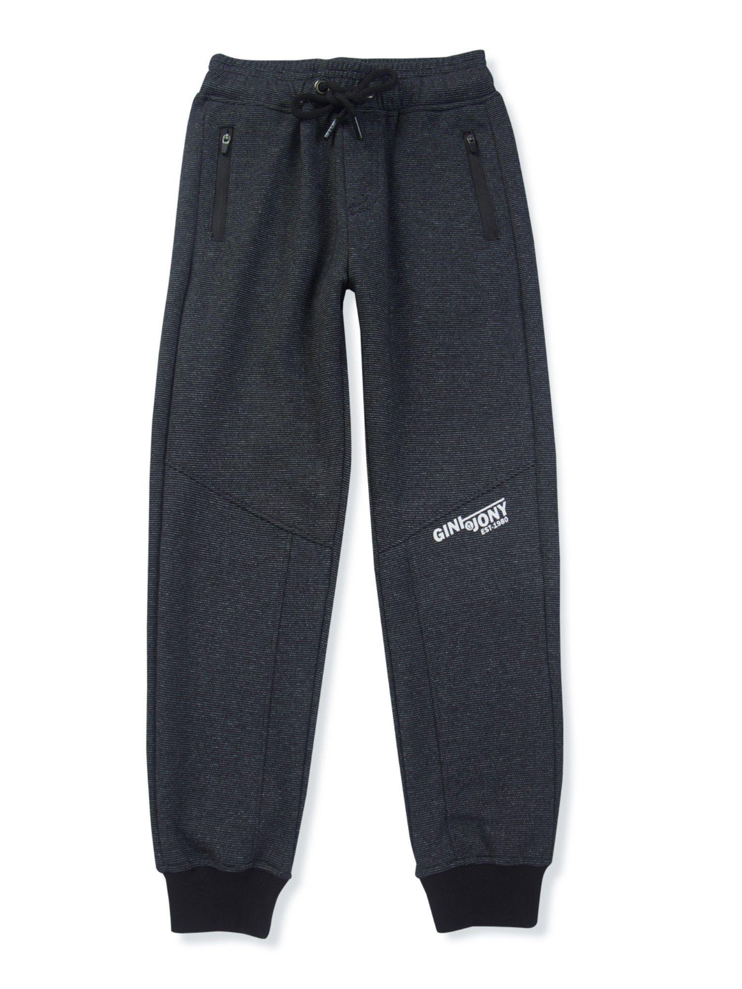 boys grey knitted solid-plain elasticated track pant