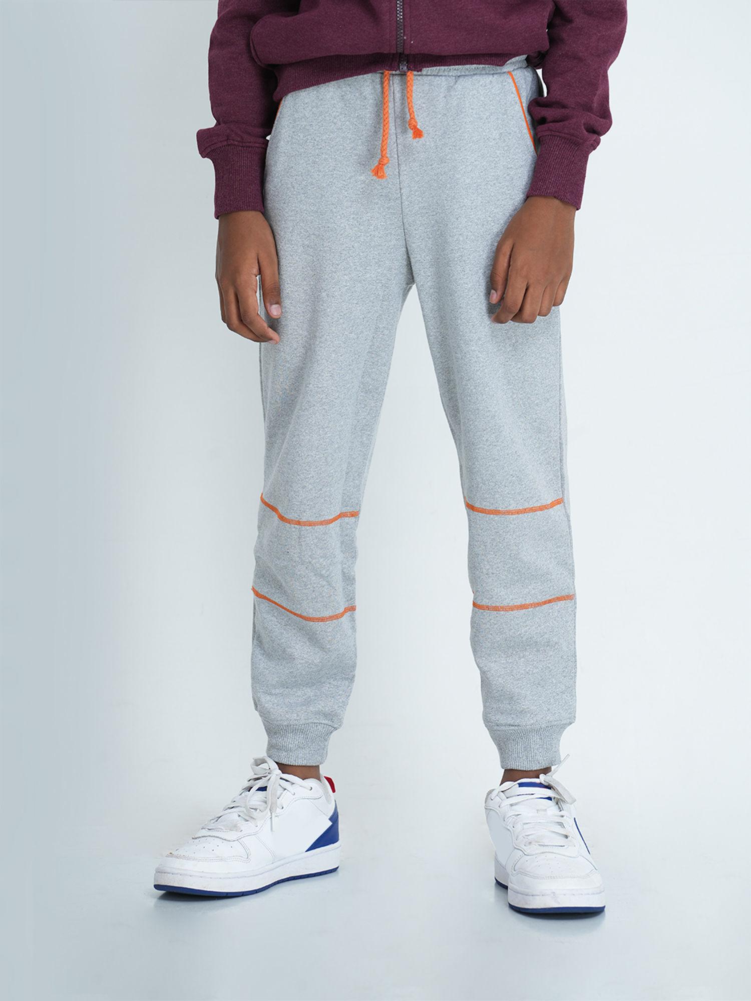 boys grey melange printed track pant