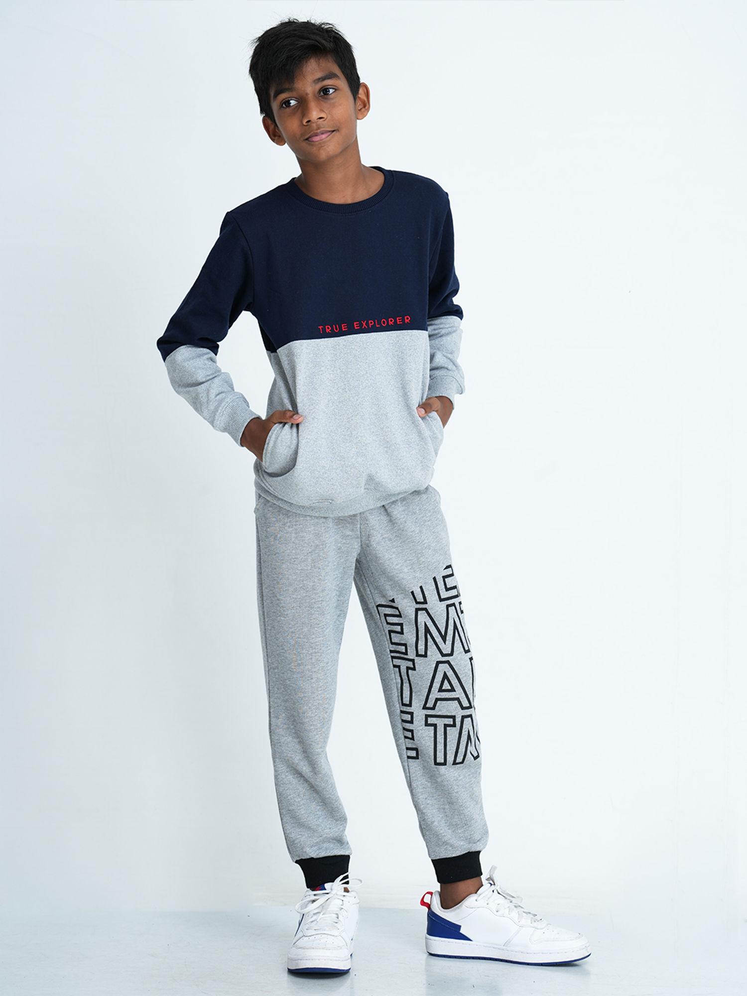 boys grey melange printed track pant