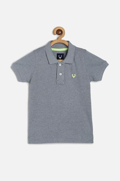 boys grey regular fit solid polo neck t-shirt