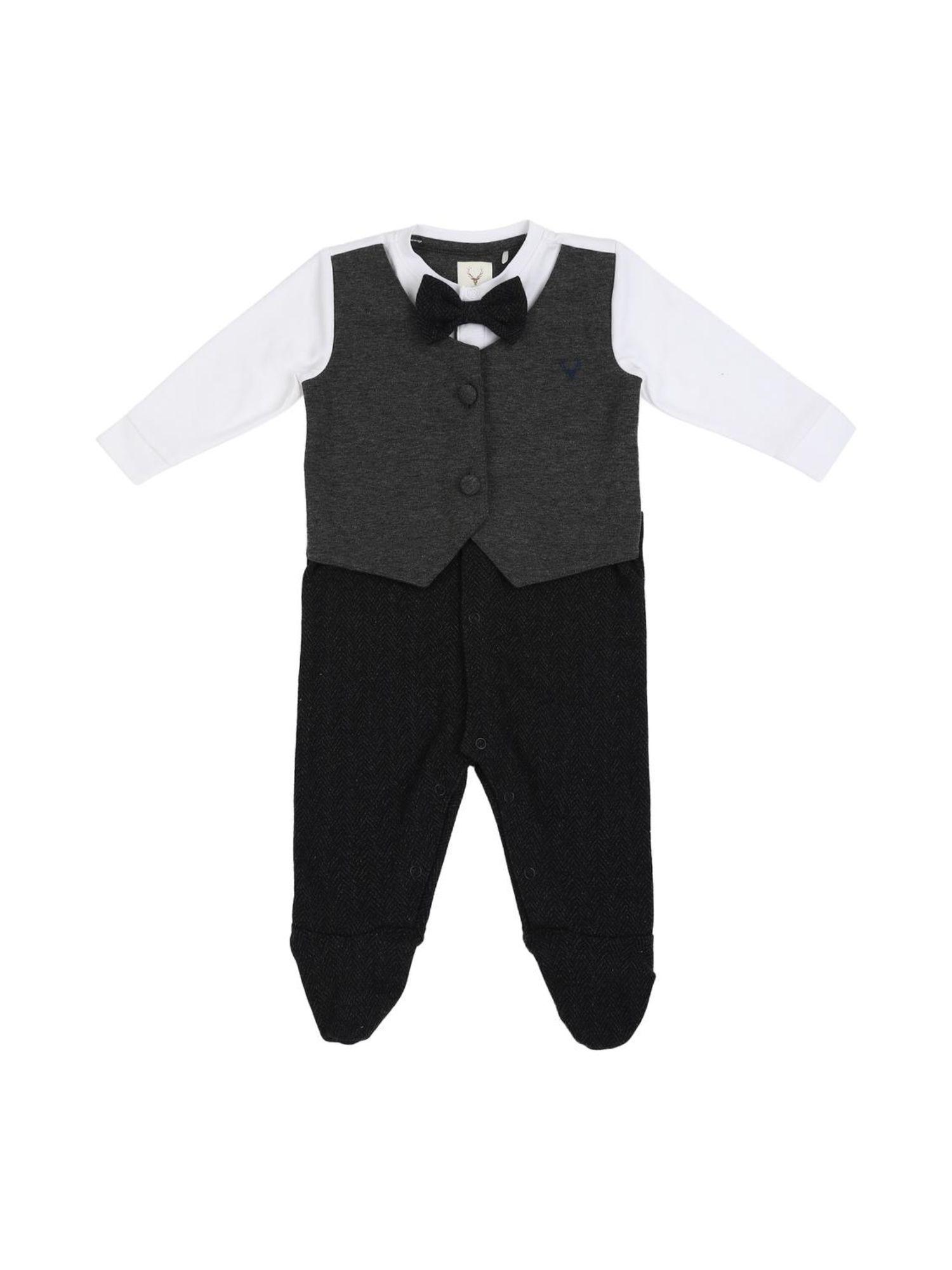 boys grey regular fit textured crew neck rompers