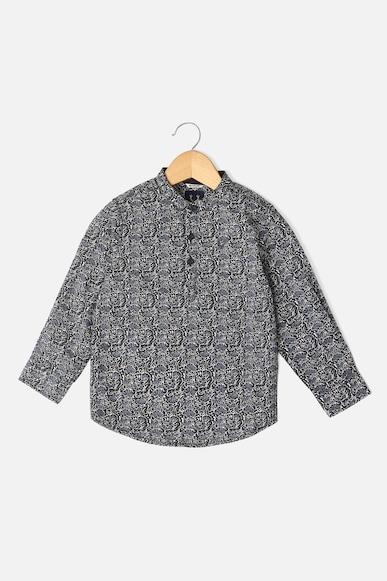 boys grey slim fit print casual shirt