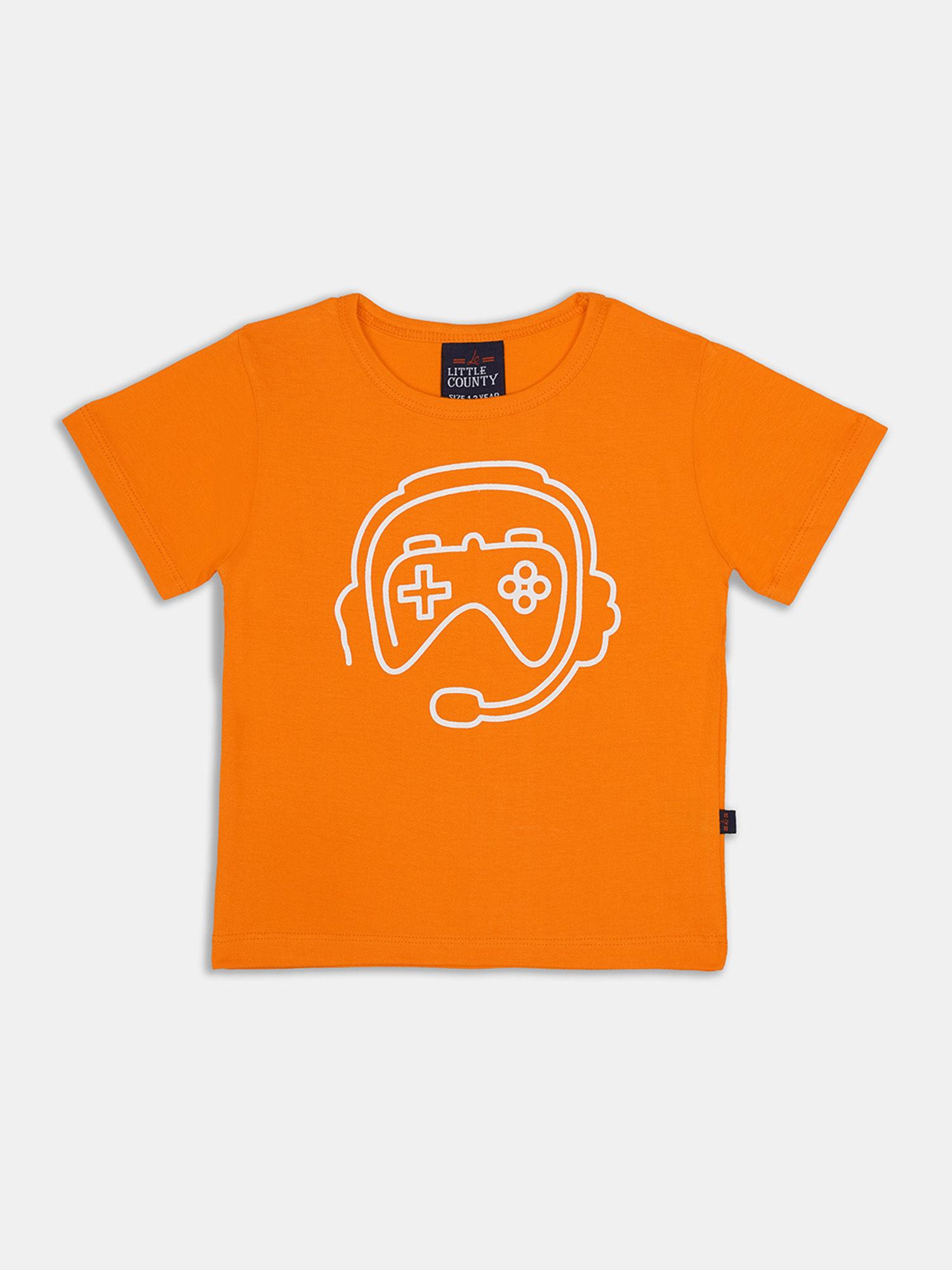 boys half sleeve orange t-shirt with print