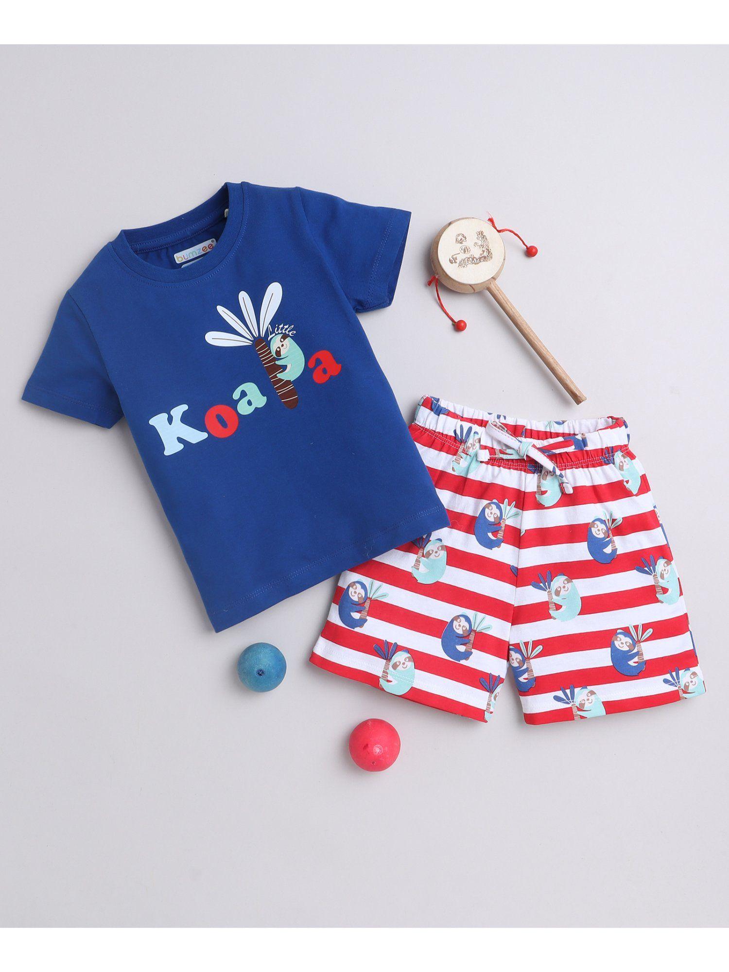 boys half sleeves blue t-shirt and red shorts (set of 2)