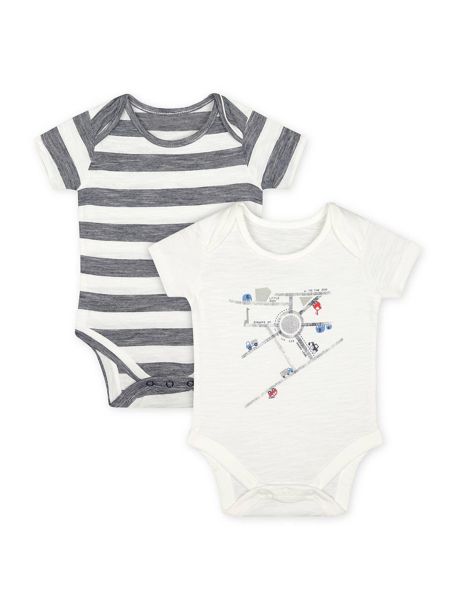 boys half sleeves bodysuit striped and printed (pack of 2)