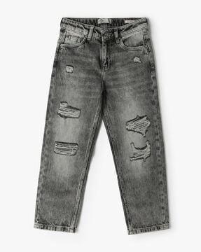 boys heavily washed & distressed regular fit jeans