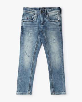 boys heavily washed distressed regular fit jeans