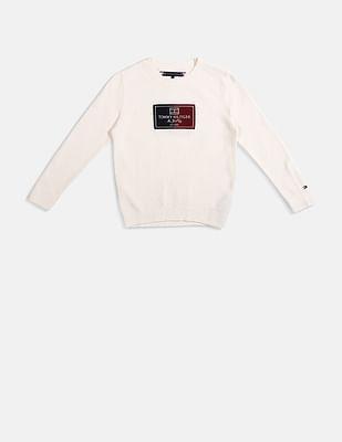 boys ivory organic cotton flag label sweater