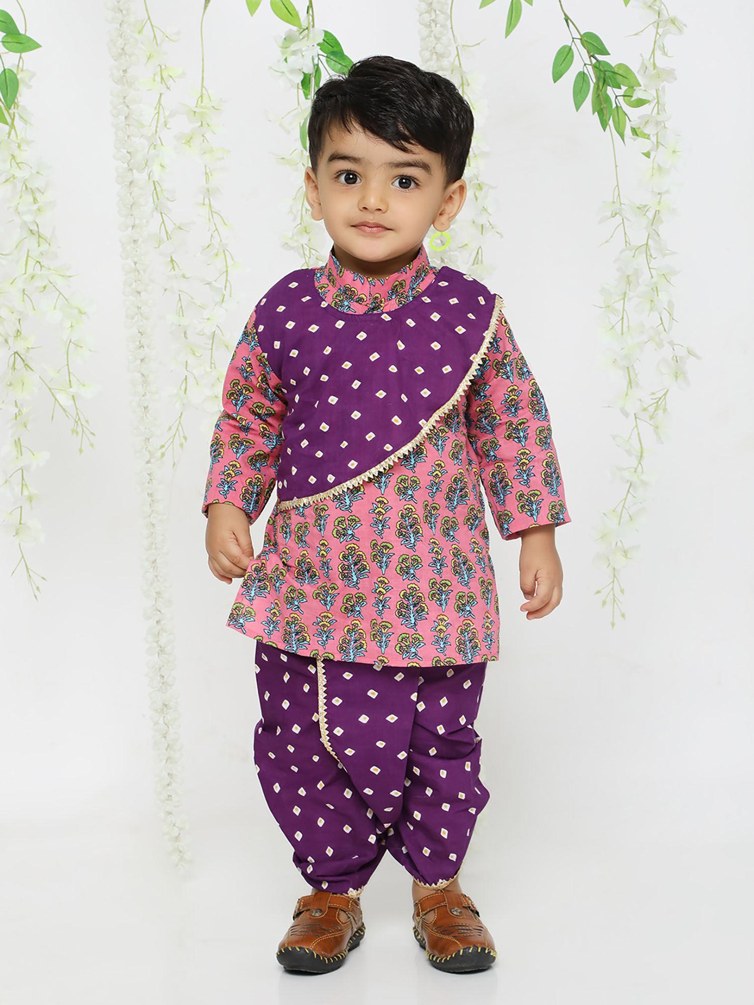 boys jhankar sibling purple kurta dhoti (set of 2)