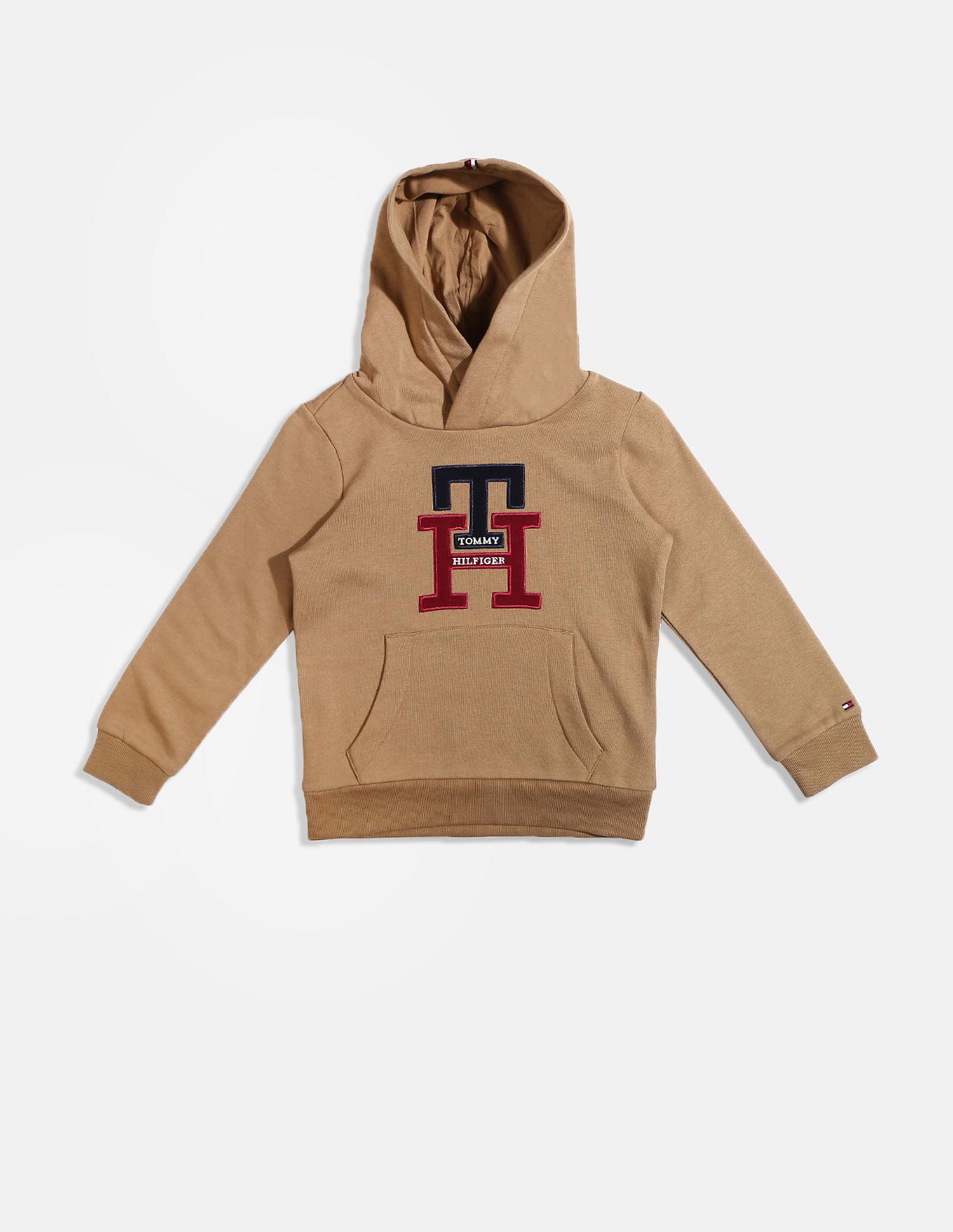 boys khaki lux monogram hooded sweatshirt