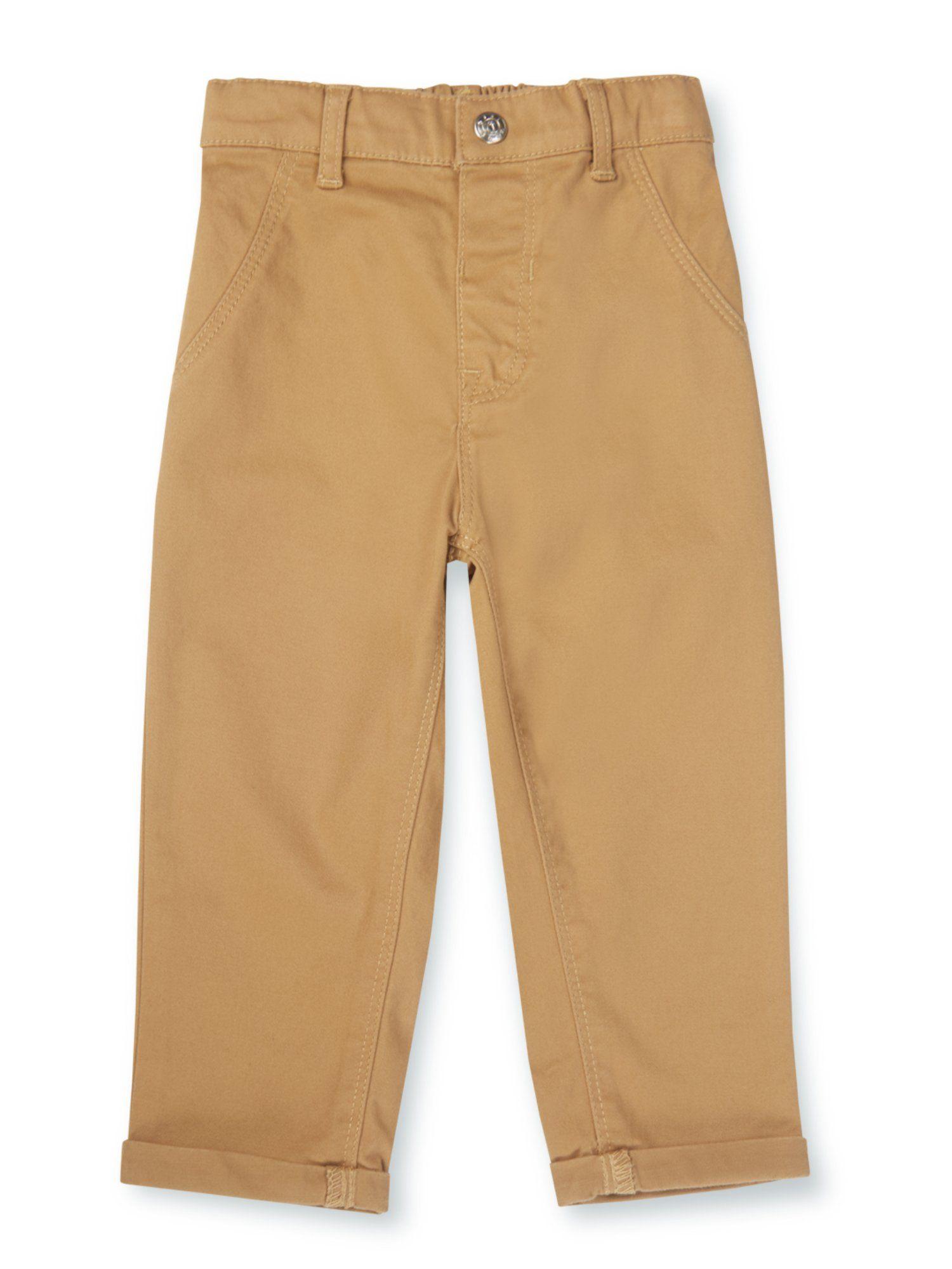 boys khaki woven solid fixed waist trouser