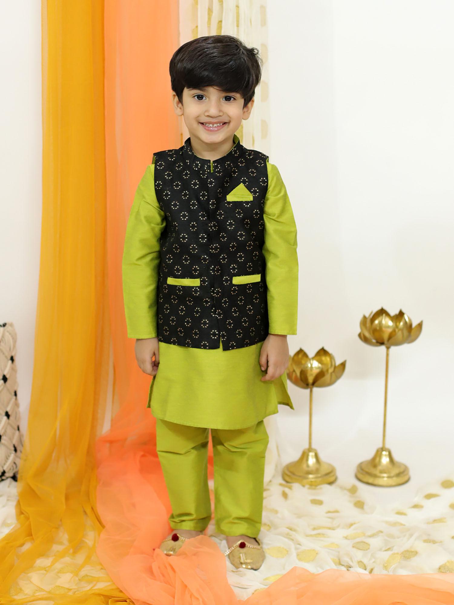 boys kurta pyjama with jacket (set of 3)