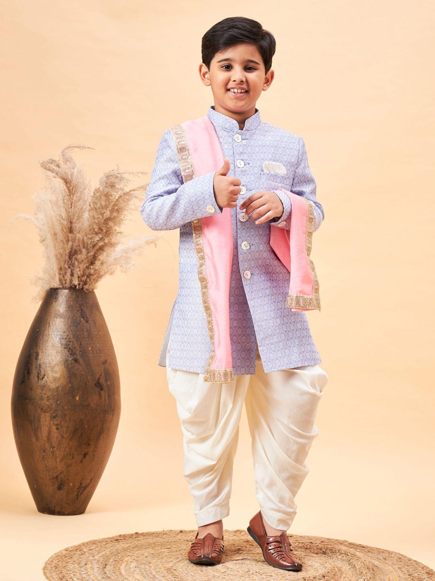 boys lavender and pink sherwani (set of 3)