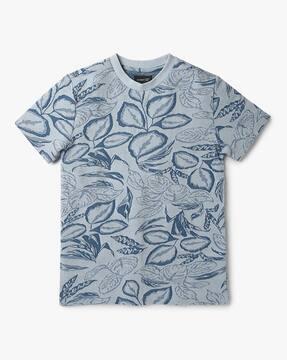 boys leaf pattern relaxed fit crew-neck t-shirt