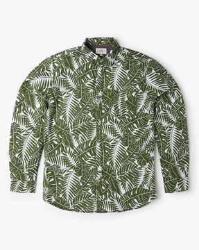 boys leaf print regular fit shirt