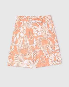 boys leaf print regular fit shorts