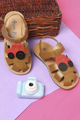 boys leather tractor brown slip-on sandals - brown