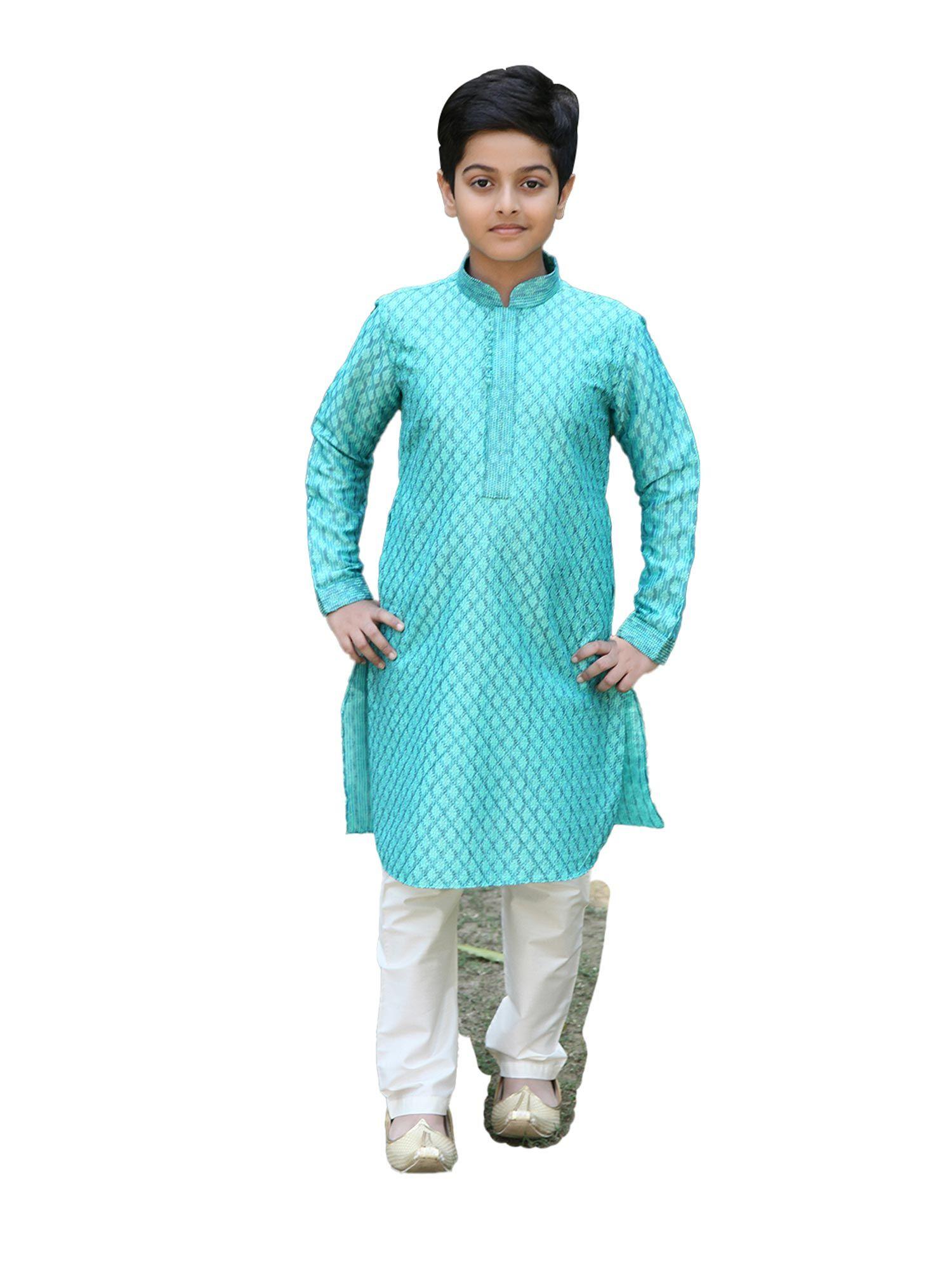 boys light green silk party wear kurta churidar (set of 2)