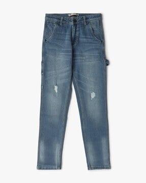 boys lightly washed distressed slim fit jeans