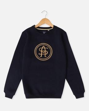 boys logo embossed regular fit round-neck sweatshirt