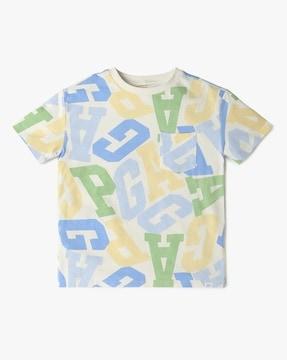 boys logo print crew-neck t-shirt with patch pocket