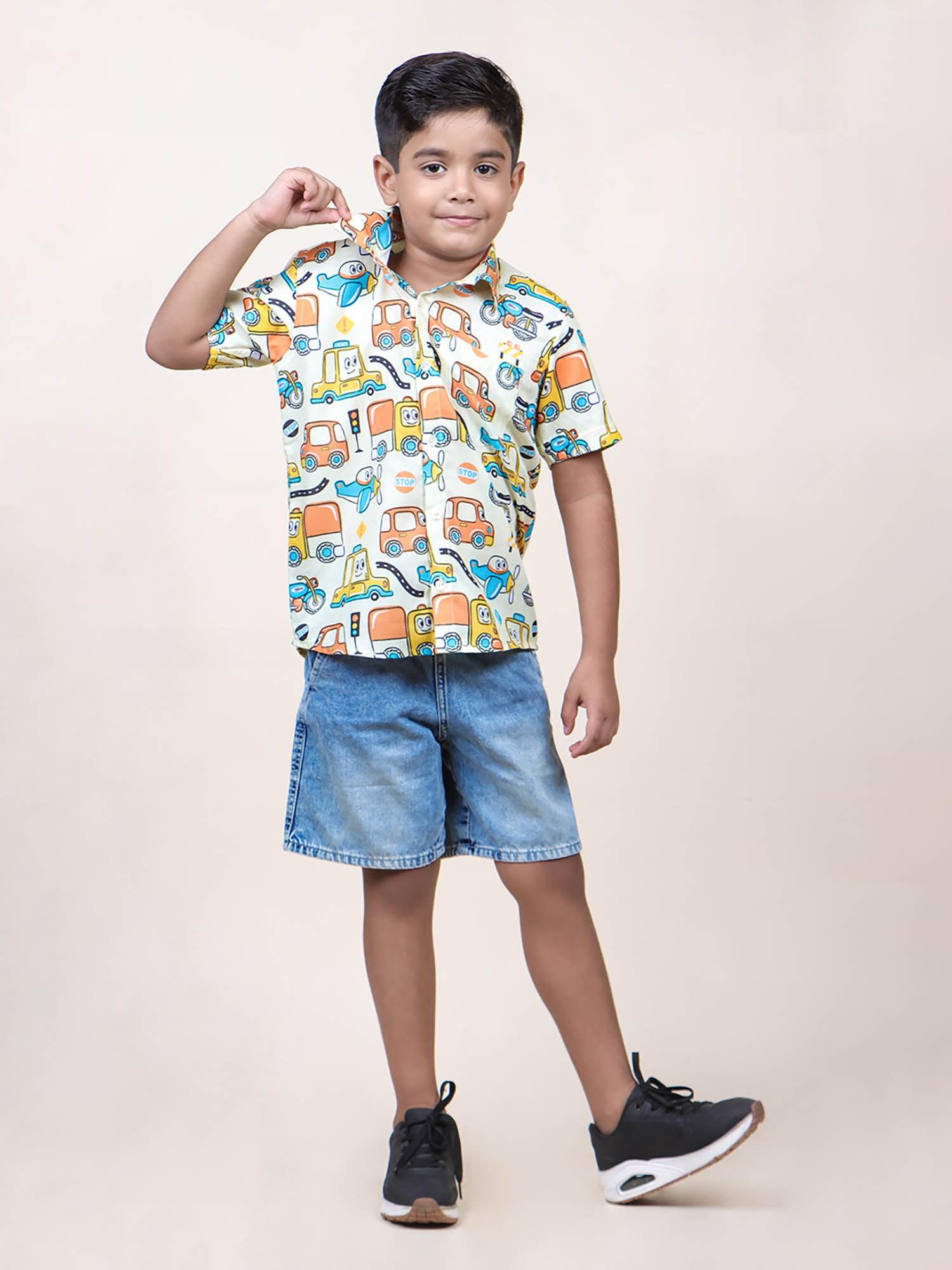 boys long drive printed cotton shirt