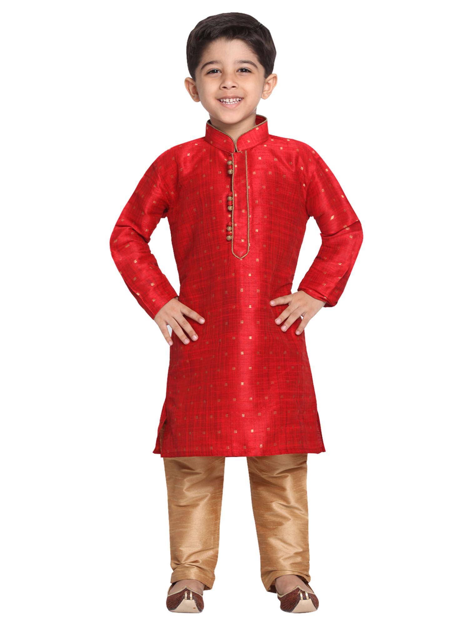 boys maroon and rose gold kurta pyjama set (set of 2)