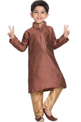 boys maroon and rose gold silk blend kurta and pyjama set - maroon