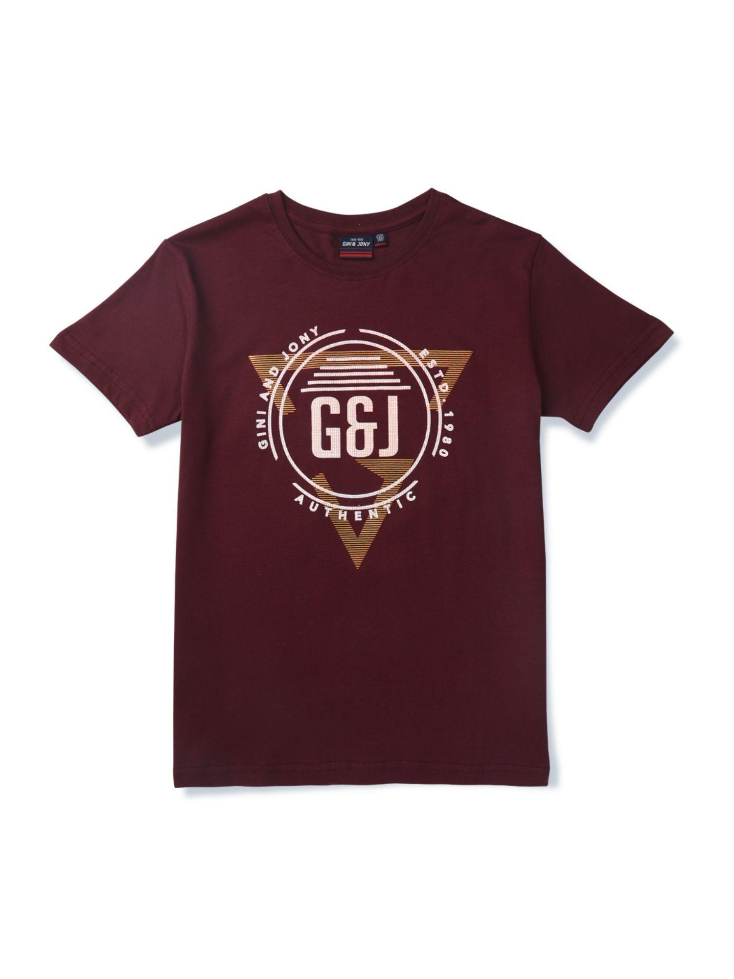 boys maroon cotton graphic t-shirt half sleeves