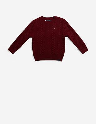 boys maroon essential cable knit sweater