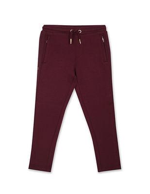 boys maroon monogram tape track pants