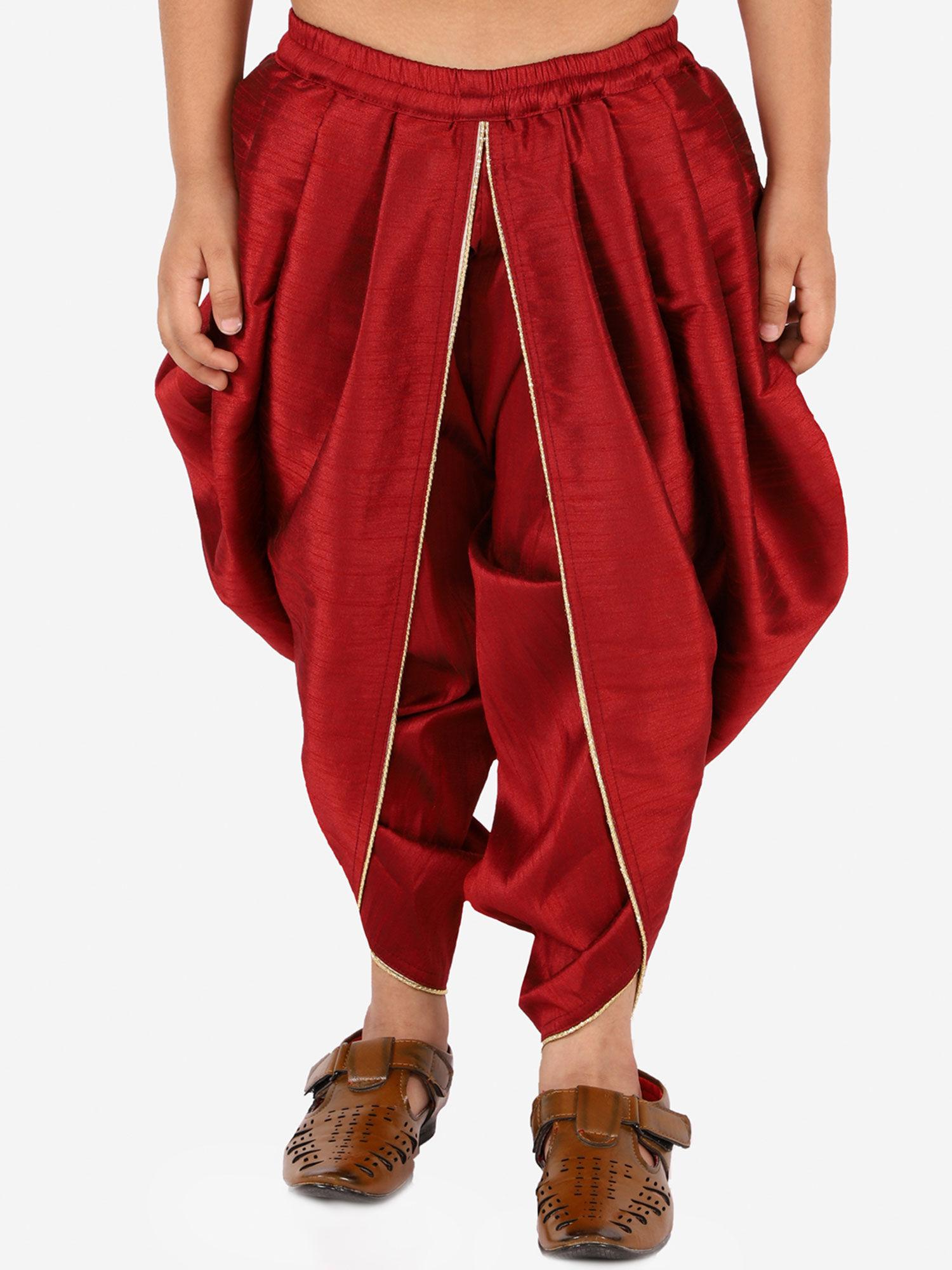 boys maroon silk blend dhoti