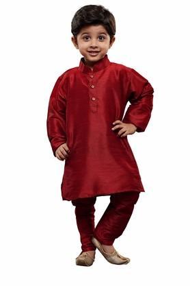 boys maroon silk blend kurta and pyjama set - maroon