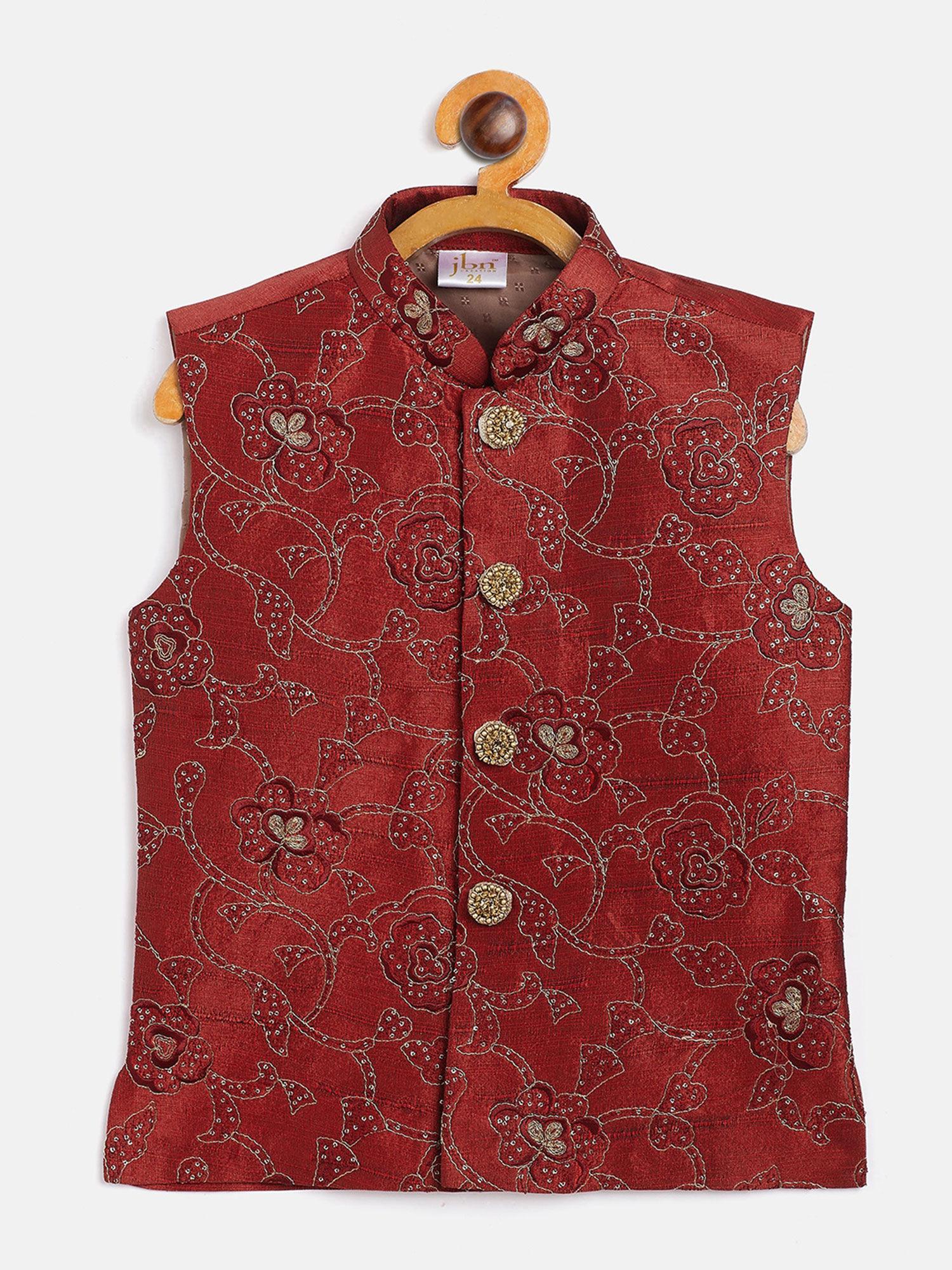 boys maroon silk blend nehru jacket